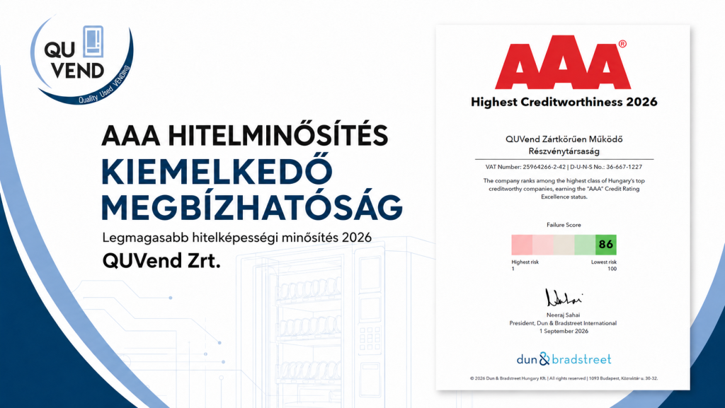 A QUVend Zrt. megszerezte a Dun & Bradstreet AAA hitelminősítését